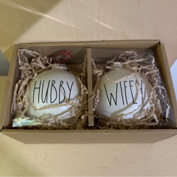 Rae Dunn Hubby and Wifey Christmas Ornaments 3 1/2" - Magenta Artisan Collection - Picture 2 of 7